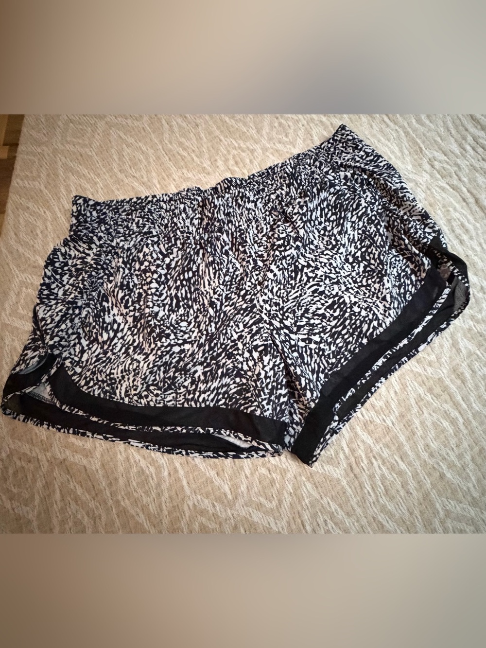 Athleta Black and White Printed Mesh Accent Racer Shorts